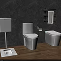Modern Toilet Design With Toilet Tank Toilet Paper Holder Towel Rack Gray Wall Wooden Floor