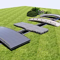 Multiple Landscape Bridges With Stone And Brick Designs In Green Lawn Garden