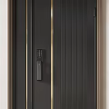 Modern Black Double Door Design With Metal Handles And Vertical Panel Details