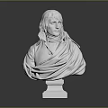 Classical White Marble Bust Statue With Flowing Cloak On Pedestal Base 3d model