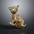 Handcrafted Ceramic Cat Figurine Sitting With Closed Eyes And Smooth Glaze 3d model