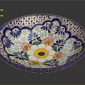Decorative Ceramic Sink With Colorful Floral Geometric Patterns And Blue Rim