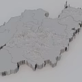 Detailed Geographical Terrain Map with Green Land and Blue Coastline Outline