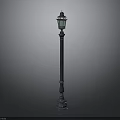 Classical Street Lamp With Decorative Pole And Glass Lantern Shade