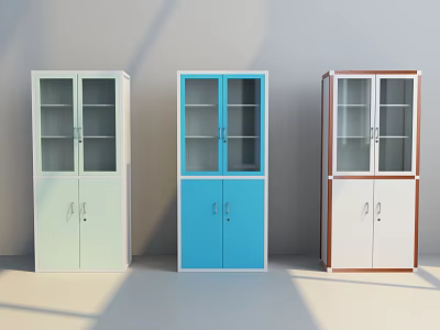 Colorful Storage Cabinets With Glass Doors And Lower Compartments In Different Hues 3d model
