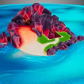 Scenic Island Landscape With Red Purple Rocks Green Vegetation Sandy Beach Turquoise Water