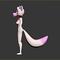 Pink Cartoon Fox Game And Movie Character With White Ears Red Bow Tie Standing Pose