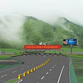 Highway Toll Station With Service Supervision Sign Lanes And Distant Mountain Clouds