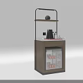 Modern Wooden Storage Cabinet With Glass Door Open Shelf And Coffee Maker