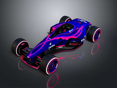 Modern Blue And Purple Race Car With Pink Accents And Sleek Streamlined Design 3d model