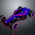 Modern Blue And Purple Race Car With Pink Accents And Sleek Streamlined Design