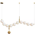 Modern Hanging Chandelier With White Spherical Beads And Gold Decorative Ball