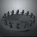 Penguin Figurines Arranged on Circular Platform Decorative Display Scene Setup