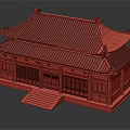Detailed Traditional Chinese Ancient Architecture Model with Green Tile Roof and Wooden Carvings