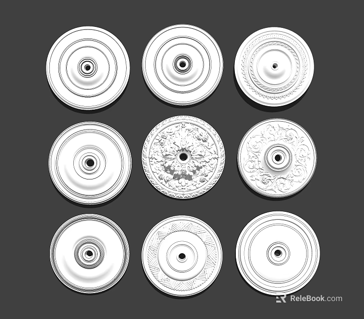 Various Decorative Ceiling Medallions Featuring Ornate Classic And Modern Designs 3d model 