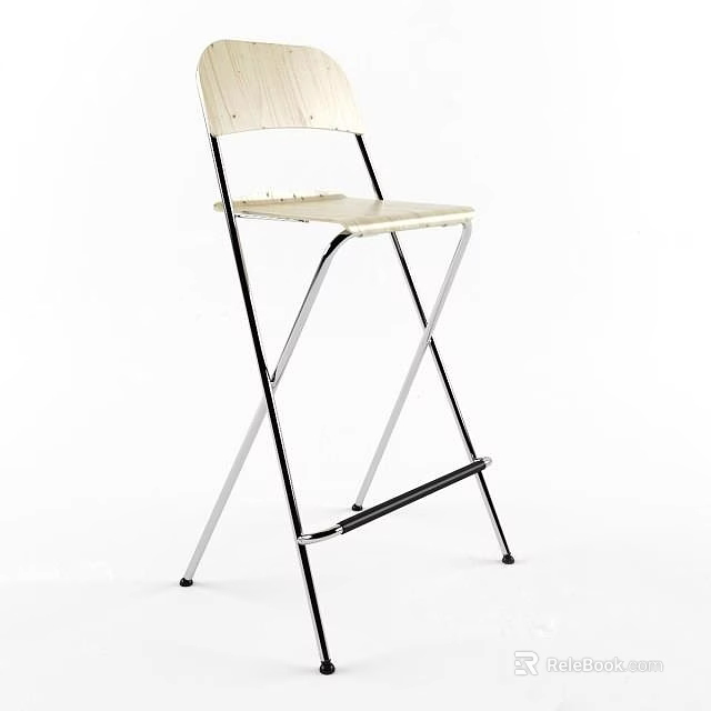 Foldable Modern Bar Stool With Wooden Seat And Lightweight Metal Frame Design For Home 3d model 