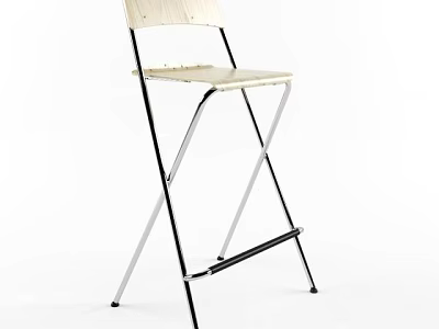 Foldable Modern Bar Stool With Wooden Seat And Lightweight Metal Frame Design For Home 3d model