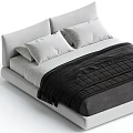 Modern Double Bed Design With White Headboard Black Blanket And Soft Pillows 3d model