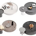 Modern Round Coffee Tables with Decorative Items and Different Materials in Stylish Design 3d model