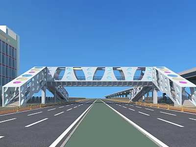 Modern Bridge Design Featuring Unique Structure Colorful Dots Road Underneath Blue Sky 3d model