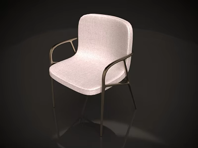 Upholstered Light Beige Fabric Dining Chair With Modern Metal Armrests And Legs 3d model