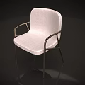 Upholstered Light Beige Fabric Dining Chair With Modern Metal Armrests And Legs