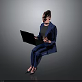 Child Using Laptop With Parent In Blue Suit Holding Coffee Cup