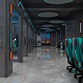 Modern Internet Cafe Interior Design With Front Counter Neon Lights And Price Screens