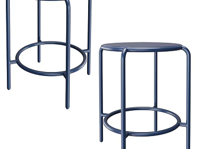 Two Blue Modern Stools With Metal Frame And Round Seat Design 3d model