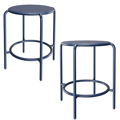 Two Blue Modern Stools With Metal Frame And Round Seat Design 3d model