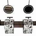 Modern Bathroom Vanity With Double Marble Pattern Sinks And Hanging Round Mirrors 3d model