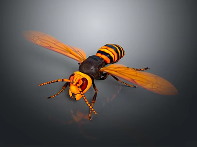 Hornet With Yellow And Black Striped Body And Transparent Wings Detailed Close Up View 3d model