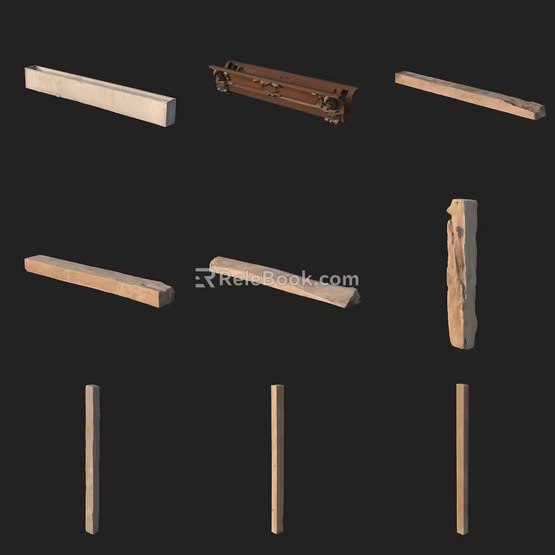 Building component strip stone wood carving 3d model