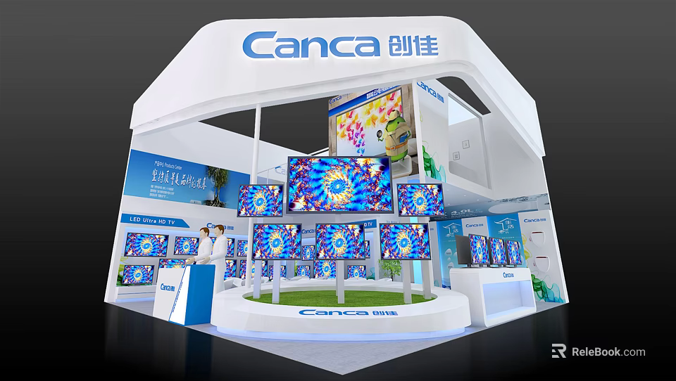 Canca Exhibition Booth Featuring Multiple Colorful Digital Displays And Modern Design 3d model 