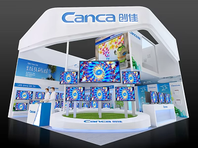 Canca Exhibition Booth Featuring Multiple Colorful Digital Displays And Modern Design 3d model