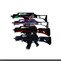 Colorful Futuristic Gaming Weapons With Vibrant Blue Red Purple Teal Designs