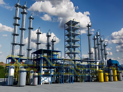 Industrial Equipment Facilities With Tall Towers Pipelines Metal Structures And Storage Tanks 3d model