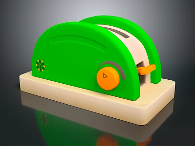 Green Two Slice Toaster With Orange Knob And Cream Base Electronic Appliance 3d model