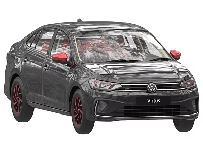 Volkswagen Virtus Black Sedan With Red Side Mirrors And Alloy Wheels 3d model