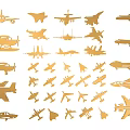 Gold Airplane Shaped Wall Decor With Various Sizes On Light Background 3d model