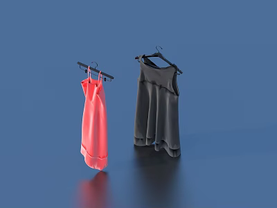 Two Pink And Gray Clothes Hanging On Hangers With Blue Background Reflection 3d model