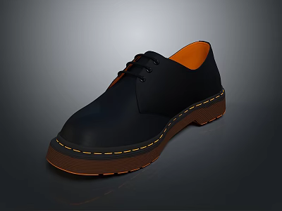Black Lace Up Shoes With Orange Lining And Brown Sole Yellow Stitching 3d model