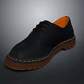 Black Lace Up Shoes With Orange Lining And Brown Sole Yellow Stitching