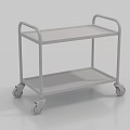 Two Tier Utility Cart With Wooden Shelves And Red Metal Frame On Wheels