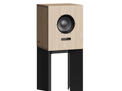 HiFi Premium Wooden Speaker With Circular Driver And Black Stand Design 3d model