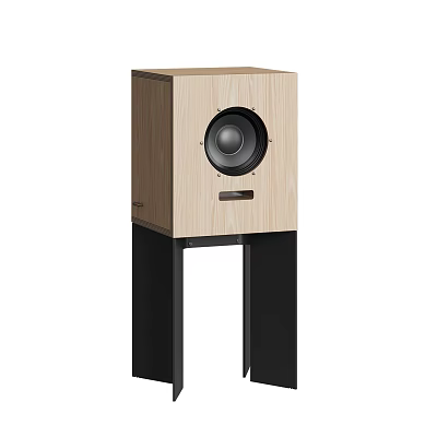 HiFi Premium Wooden Speaker With Circular Driver And Black Stand Design 3d model