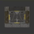 Industrial Metal Gate Open Design With Yellow And Black Warning Stripes And Metal Frame