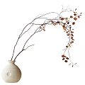 White Ceramic Vase with Curved Decorative Branches and Brown Leaves for Natural Home Decor