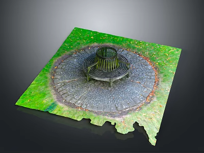 Outdoor Circular Stone Paved Area With Central Structure And Green Grass 3d model