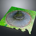 Outdoor Circular Stone Paved Area With Central Structure And Green Grass 3d model